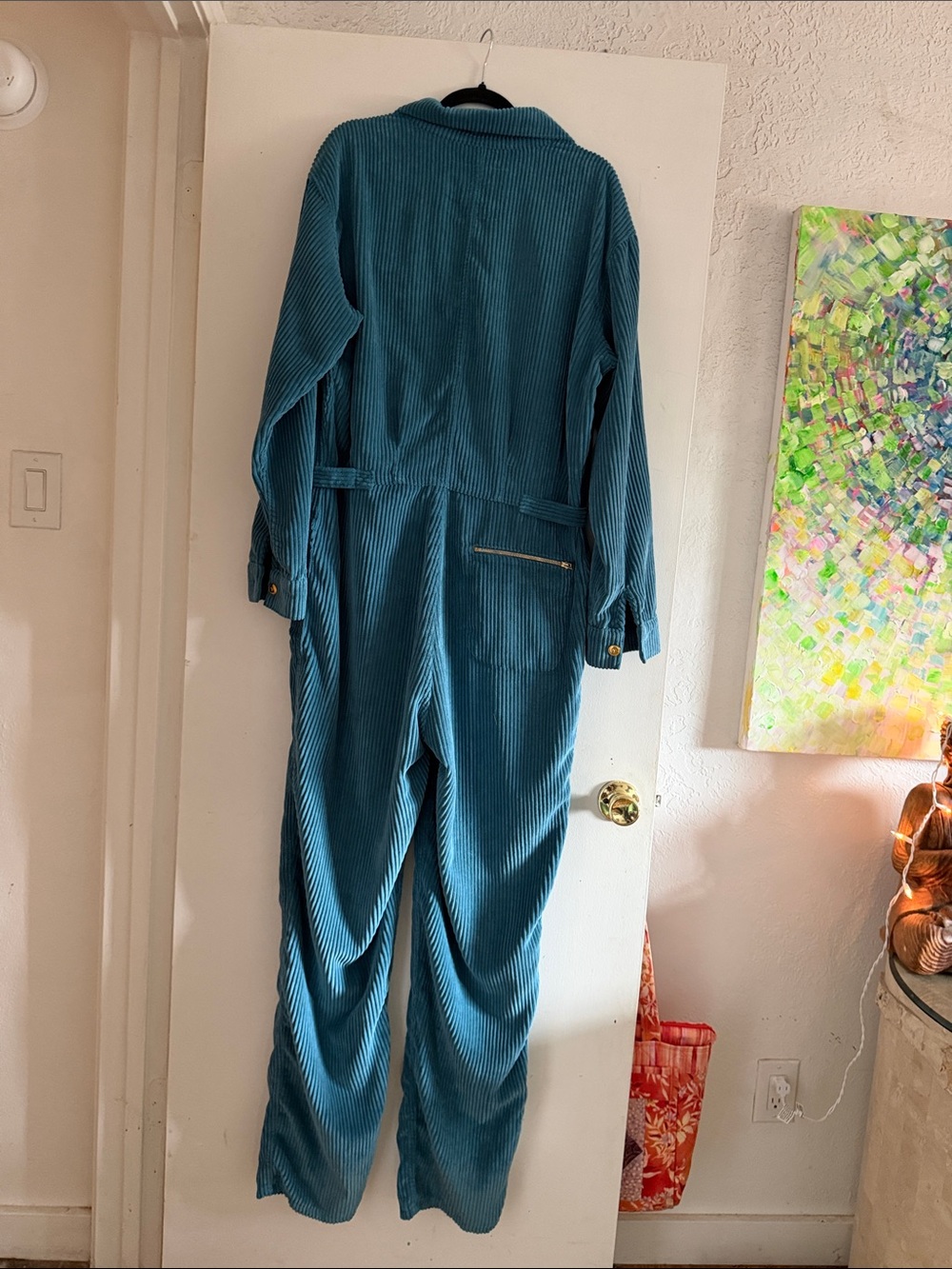 Aviator Nation Teal Corduroy Zip-Front Jumpsuit xl Beautiful - Picture 7 of 9